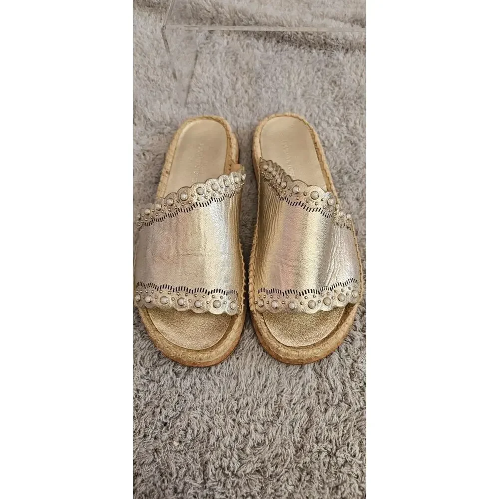 POUR LA VICTOIRE Womens Metallic Gold Leather Slide Sandals 6M EU‎ 36.5 - Picture 2 of 5